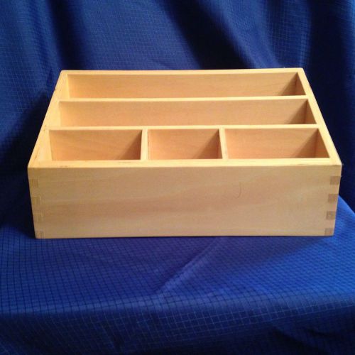 Natural FInish Wooden Desk Desktop Organizer Sorter Storage Holder Caddy