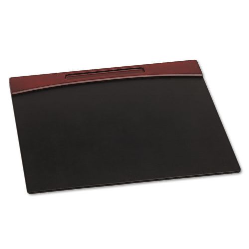Mahogany wood and black faux leather desk pad, 24 x 20 x 11/16 for sale