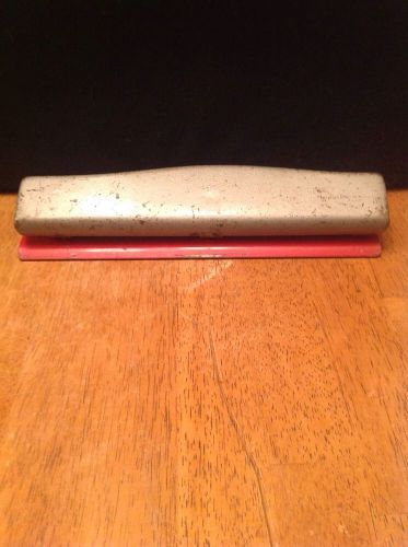VINTAGE CLIX 3 HOLE PAPER PUNCH GRAY RED METAL