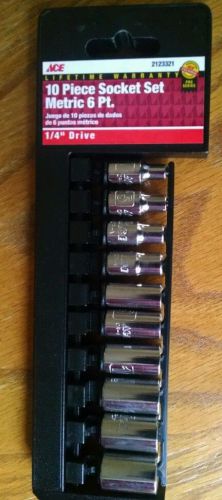 10 Piece Socket Set Metric 6 Point Ace 1/4&#034; Drive New No Reserve Free Shipping
