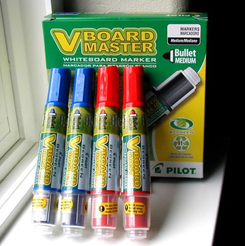 NEW 4-PACK  PILOT V BOARD MASTER WHITEBOARD MARKERS 2 BLUE + 2 RED 43919