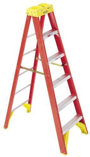 Werner 8 ft fiberglass 300 lb stepladder step ladder tools holder jobsite reach for sale