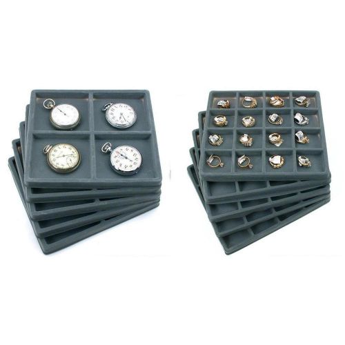10 Gray Jewelry Display Tray Inserts  4 Slot &amp; 16 Slot Trays included in Kit