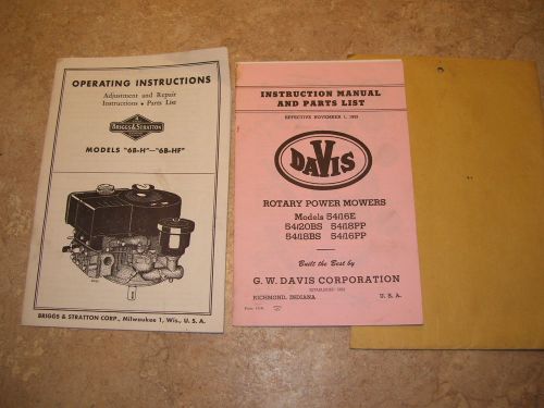 Vintage Briggs and Stratton Model 6B-H Engine Manual and Davis Rotary Mowers