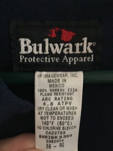 Bulwark Protective Apparel Flame Resistant Nave Coveralls Size 58 Regular