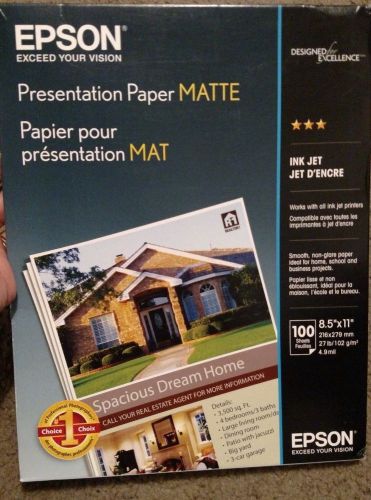 EPSON Presentation Paper MATTE Ink Jet 100 sheets 8.5 x 11 -NEW IN PKG