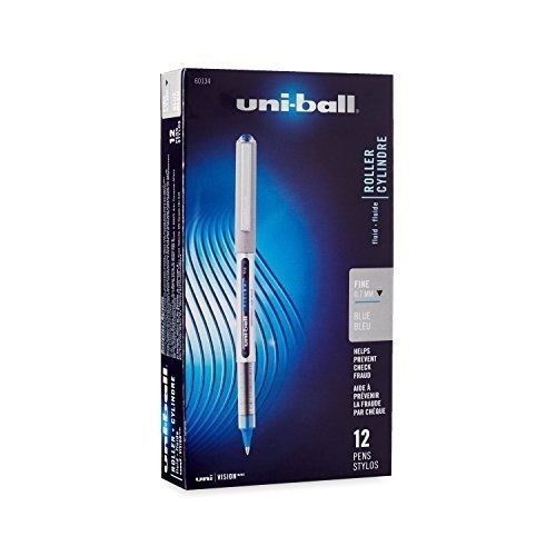Uni-ball Uni-Ball Vision Stick Rollerball Pens, Fine Point, Blue Ink, Pack of 12