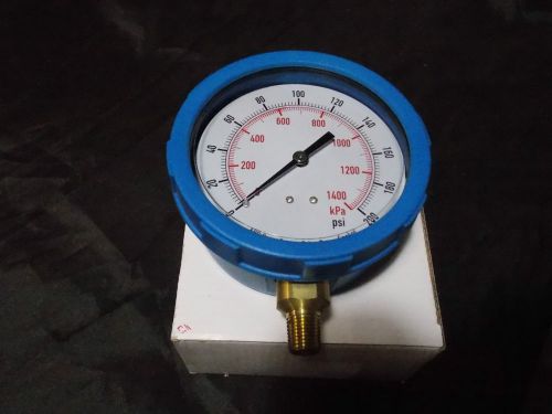 Industrial Grade 4EFG6 Pressure Gauge, 4 In, 200 psi, Lower, Blue