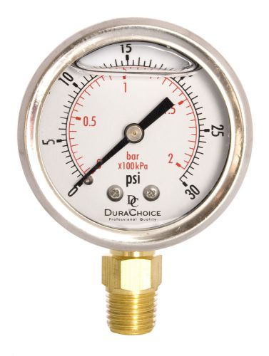 2&#034; oil filled pressure gauge - ss/br 1/4&#034; npt lower mount 30psi for sale