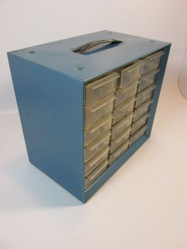 Vintage akron mils ohio metal hardware organizer 18 drawer storage cabinet usa for sale