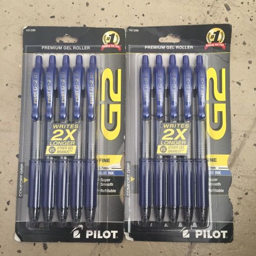 NEW 10 PILOT G2 0.7mm Fine Point RT Gel Pens BLUE INK - 2 packs