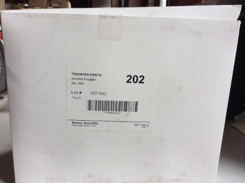 Samco 202 Transparent General Purpose Transfer Pipets Bx 500 NEW, FREE SHIP $PA