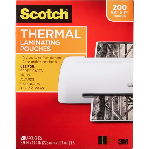 New Box OF 200 Scotch Thermal Pouches 8.9 x 11.4 Inches Laminate Pouches 3m thic
