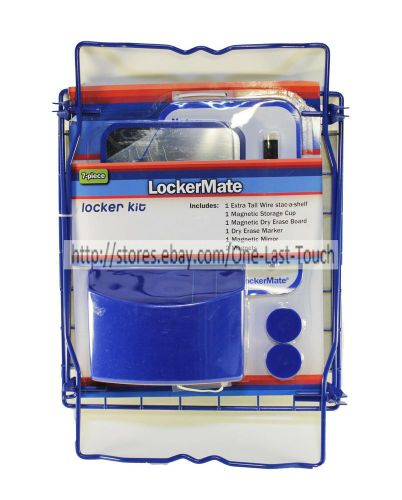 LOCKER MATE 7pc School Shelf Kit BLUE Magnets+Mirror+Dry Erase Board+Marker+MORE