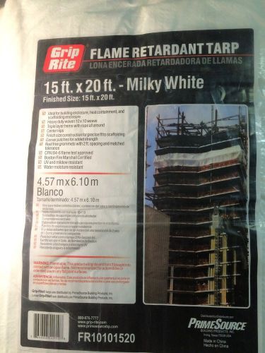 Grip rite 15 ft x 20 flame retardant tarp  white 1 box 5 tarps per box for sale