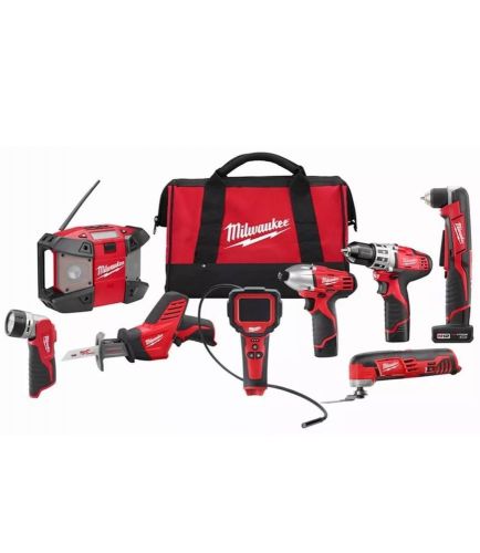 Milwaukee 8 tool combo set kit 12v cordless reciprocating saw drill light bag for sale