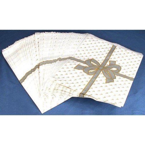 100 Silver Bow Paper Gift Bags Shopping Tote Sales Bag 8.5 x 11&#034;