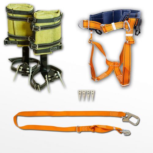 Tree climbing spikes spurs gaffs, safety belt w/ straps &amp; adjustable lanyard for sale