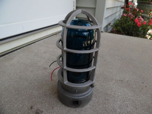 Vintage crouse-hinds  explosion-proof industrial light, cage d-blue glass globe for sale