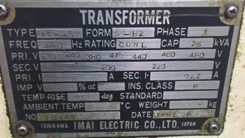 IMAI 25 KVA Type IT-25 3 Phase Electrical Transformer