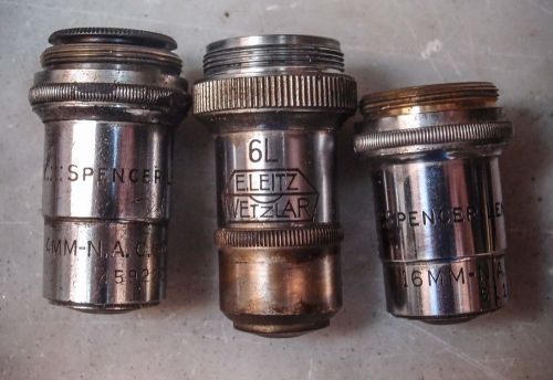 3 Microscope Lenses: Leitz, Spencer