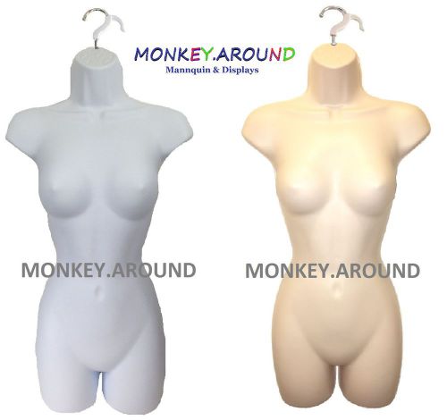 2 Female Mannequin White Flesh Body Display Women Clothing Shirt Hanging Forms