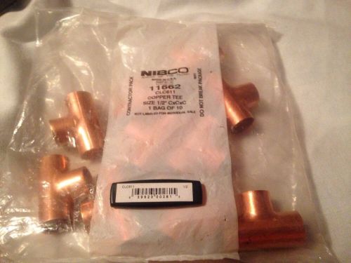 Nibco cp-611 1/2&#034; copper tee - cxcxc - lot of 10 - copper plumbing for sale
