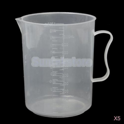 5Pcs 1000ml Clear Plastic Laboratory Measuring Graduated Beaker Cup With Handle