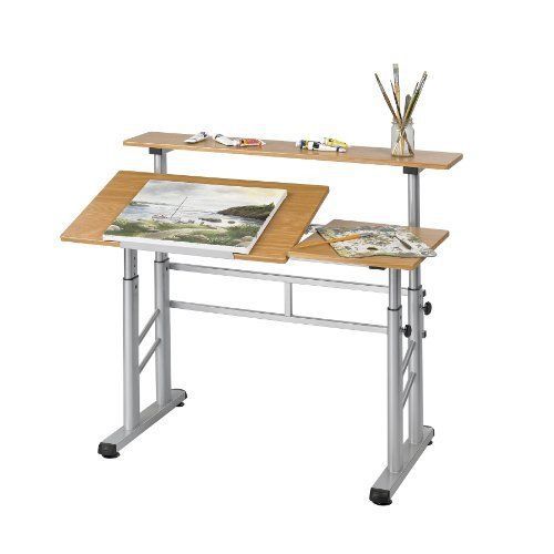 Safco Products Height-Adjustable Split Level Drafting Table  Medium Oak  3965MO