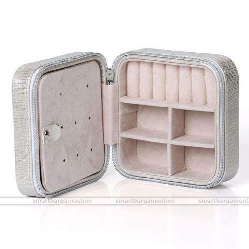 Travel Portable Leather Zip Jewelry Display Holder Storage Case Organize Box #2