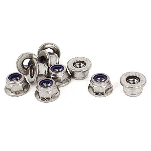 uxcell M8x1.25mm Stainless Steel Hex Flange Nylon Insert Lock Nuts 10 Pcs