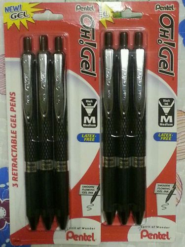 6 Pentel Medium 0.7mm Gel Pens black latex free archival quality K497BP3A