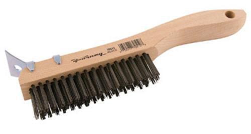 Forney 70512 wire scratch brush with wood shoe handle and scraper for sale