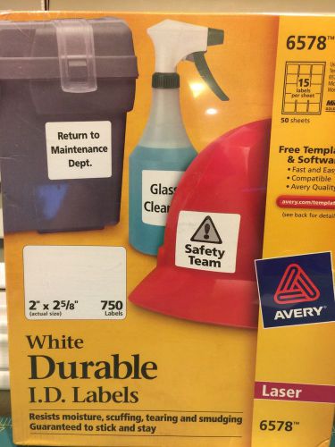 Avery 6578 2&#034; X 2 5/8&#034; White Durable I.D. Labels 750 Labels