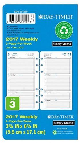 Day-timer weekly planner refill 2017, two page per week, loose leaf, 3-3/4 x , for sale