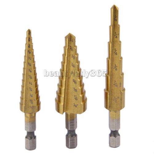 3x steel titanium coated step drill bit quick-change 1/4&#034; hex shank hot for sale