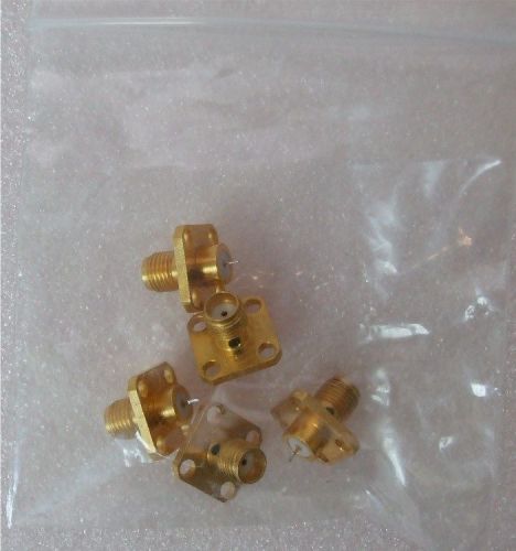 Qty 5  -  SMA Female Bulkhead RF Connectors - Gold Plated