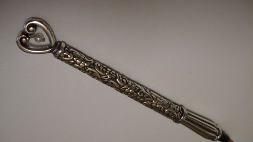 Beautiful Brighton Vintage SS Plated Filigree Pen with Pearl Heart Detail