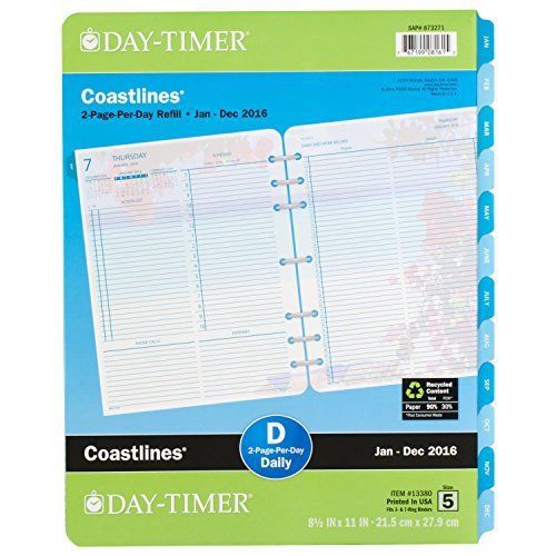 Day-timer two page per day refill 2016, 12 months, loose-leaf, folio size, 8.5 x for sale