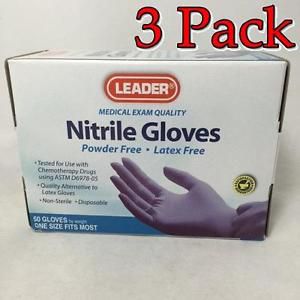 Leader Nitrile Gloves, Powder Free, One Size, 50ct, 3 Pack 096295116953A369