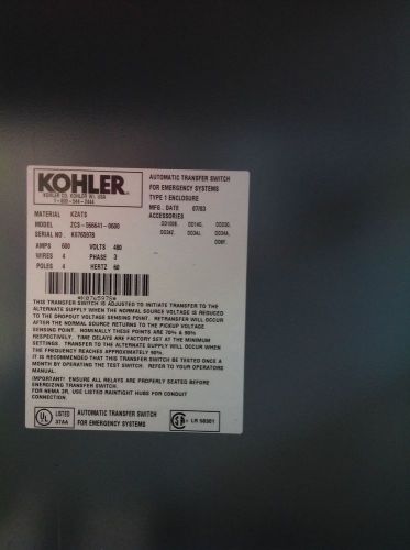 Kohler Automatic Transfer Switch ZCS-566641-0600 600A 480V 3P 4W 60Hz Used