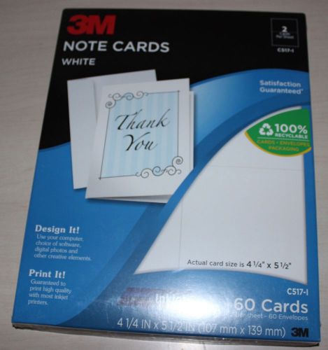 3M White Ink Jet Note Cards 4-1/4&#034; x 5-1/2&#034; 60 cards