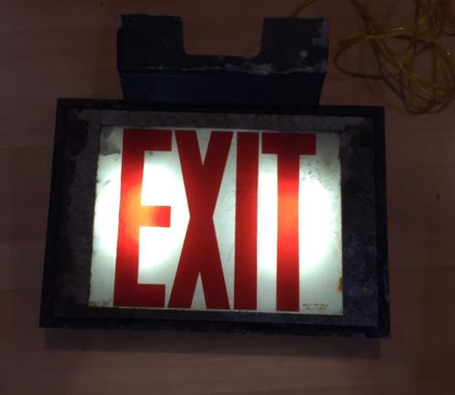 Vintage light up exit sign, aluminum with glass panels 2 sides for sale