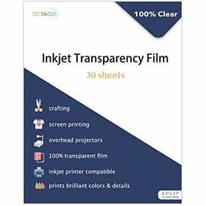 Octago Inkjet Transparency Paper 30 Pack 100% Clear Transparency Film for Ink...