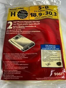 NEW Shop Vac Type H Vacuum Filter Bag 5-8 Gallon Fine Filtration - 2 Pack #90671