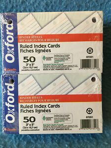 RULED INDEX CARDS 3x5 Binder Refills 10 packs x 50 cards each Oxford Esselte