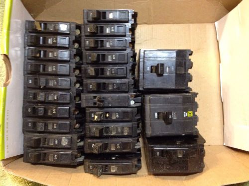 Lot of 24 square d stab in lock electrical breakers stab on 20a 15a 30a 40a amp for sale