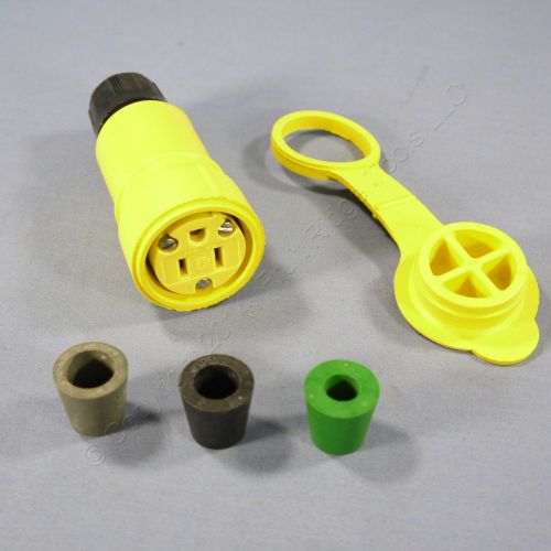 P&amp;S Yellow Watertight Rubber Connector Female Plug NEMA 5-15R 15A 125V 15W-47