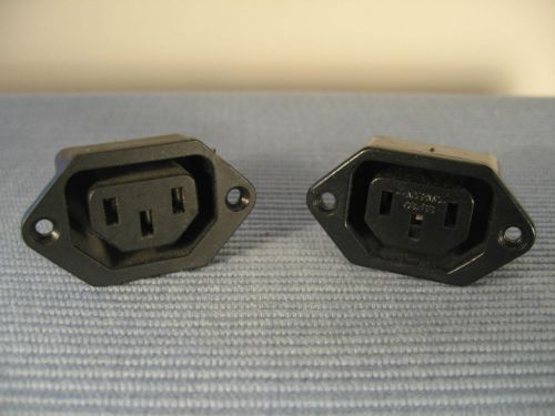 TWO XI XING FEMALE CHASSIS RECEPTACLES #SS-180, BLACK PLASTIC, 10 A, 230 V; USED
