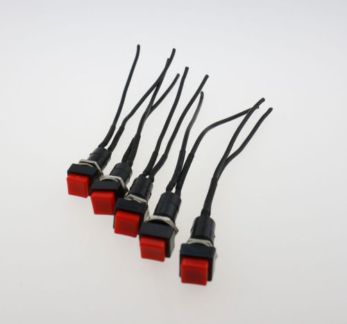 5pcs x 10mm Red Square Wired Car Horn Momentary Push Button Switch AC 250V 3A